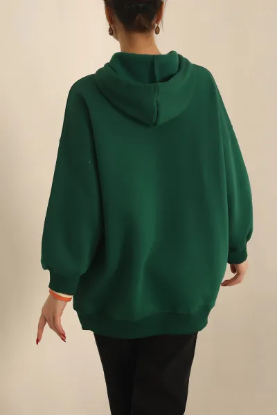 Yeşil Kapüşonlu İçi Şardonlu Oversize Sweat 229546