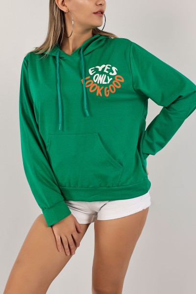 Yeşil Kapüşonlu İki İp Bayan Sweat 136602