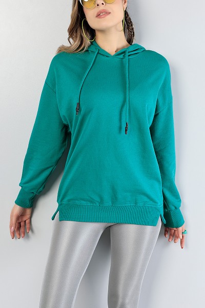 Yeşil Kapüşonlu Likralı Bayan Sweat 81193