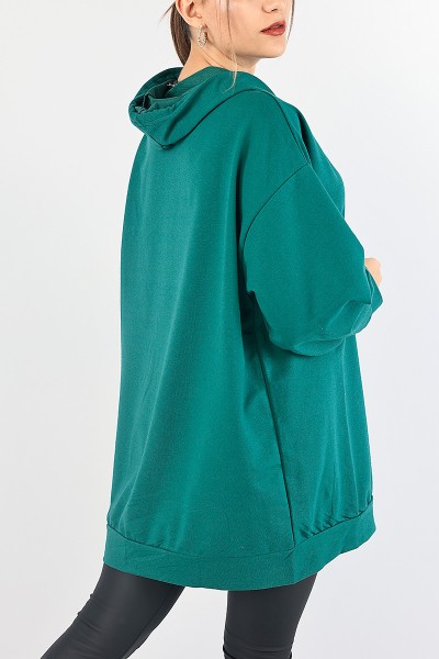 Yeşil Kapüşonlu Sweat Tunik 87919