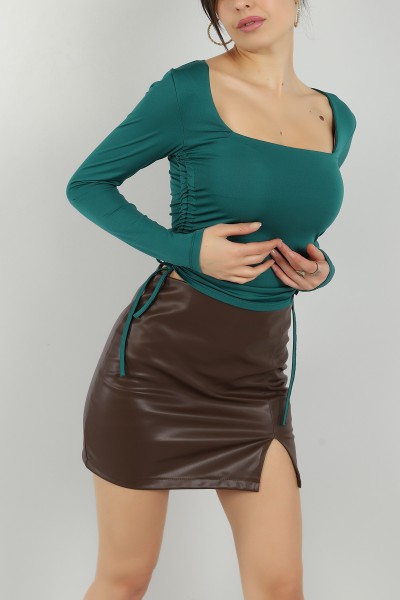 Yeşil Kare Yaka Sendy Kumaş Bluz 143819