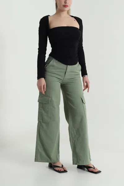Yeşil Kargo Cepli Kadın Kot Pantolon 484497