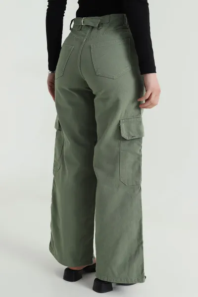 Yeşil Kargo Cepli Kadın Kot Pantolon 484497