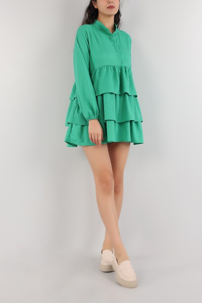 Yeşil Katlı Tasarım Gofre Kumaş Tunik 162582