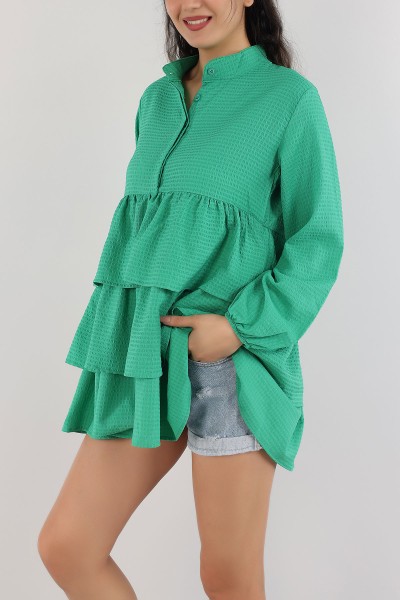 Yeşil Katlı Tasarım Gofre Kumaş Tunik 162582