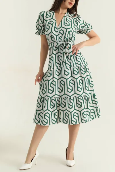 yesil-kemerli-desenli-keten-elbise-364400