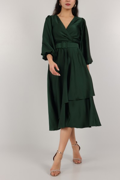 Yeşil Kemerli Saten Aerobin Elbise 157715