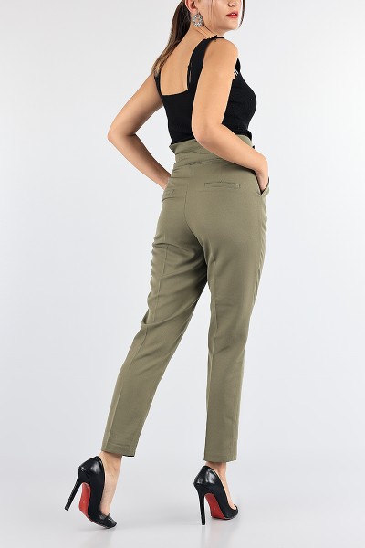 Yeşil Kendinden Kemerli Bayan Pantolon 87648