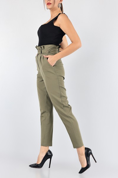 Yeşil Kendinden Kemerli Bayan Pantolon 87648