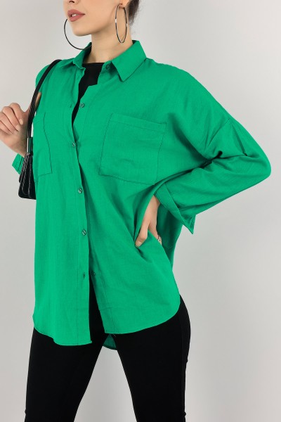 Yeşil Keten Gömlek Tunik 124535