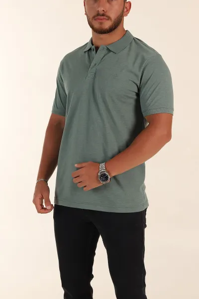 Yeşil Kırçıllı Regular Fit Basic Polo Yaka Erkek Tişört 372076
