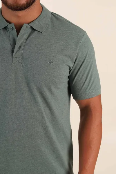 Yeşil Kırçıllı Regular Fit Basic Polo Yaka Erkek Tişört 372076