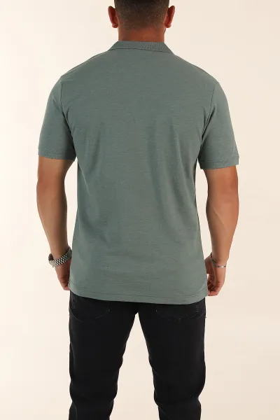 Yeşil Kırçıllı Regular Fit Basic Polo Yaka Erkek Tişört 372076
