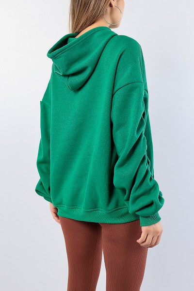 Yeşil Kolları Büzgülü Şardonlu Bayan Sweat 76160
