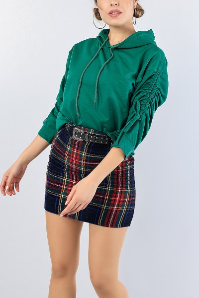 Yeşil Kolu Büzgülü Bayan Sweat 78478
