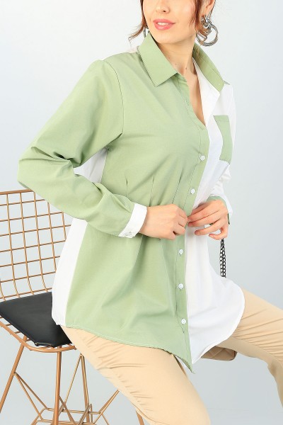 Yeşil Krem Çift Renk Bayan Gömlek Tunik 61356