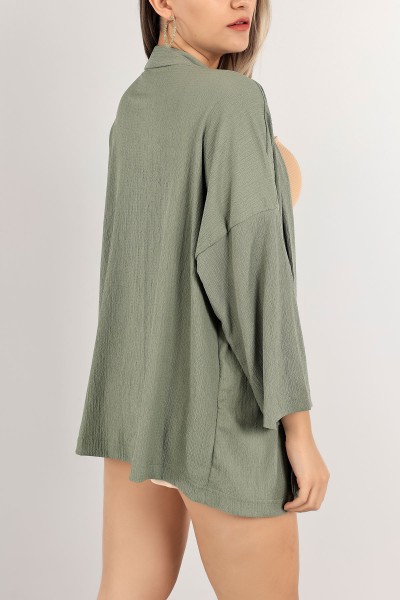 Yeşil Krinkıl Kumaş Bayan Kimono 117557
