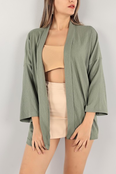 Yeşil Krinkıl Kumaş Bayan Kimono 117557