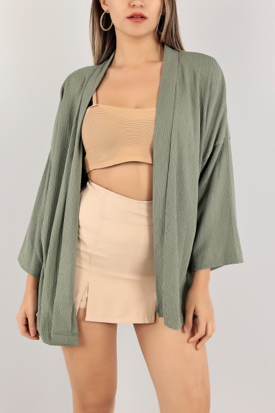 Yeşil Krinkıl Kumaş Bayan Kimono 117557