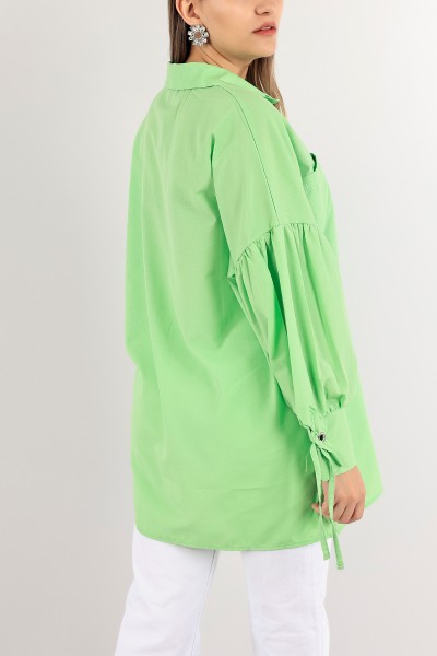 Yeşil Kuş Gözlü Poplin Kumaş Gömlek Tunik 115972