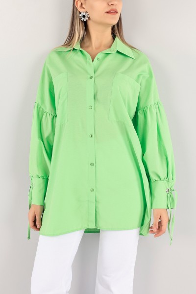 Yeşil Kuş Gözlü Poplin Kumaş Gömlek Tunik 115972