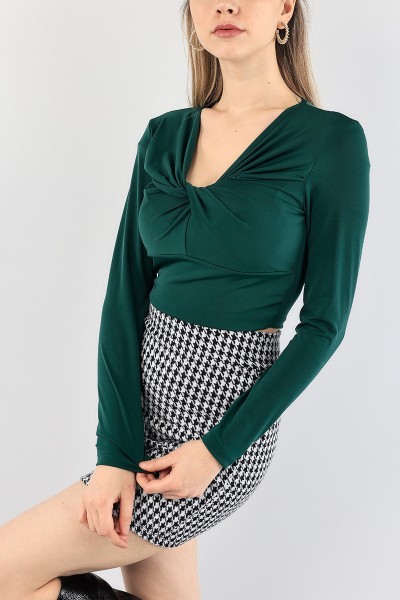 Yeşil Likralı Crop Bluz 89484