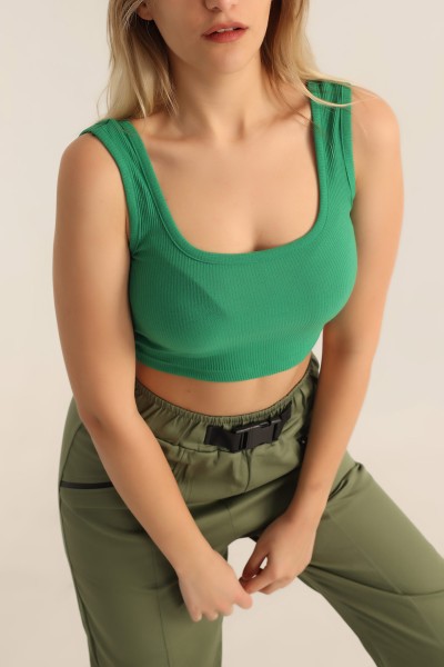 Yeşil Likralı Fitilli Crop Atlet 180253