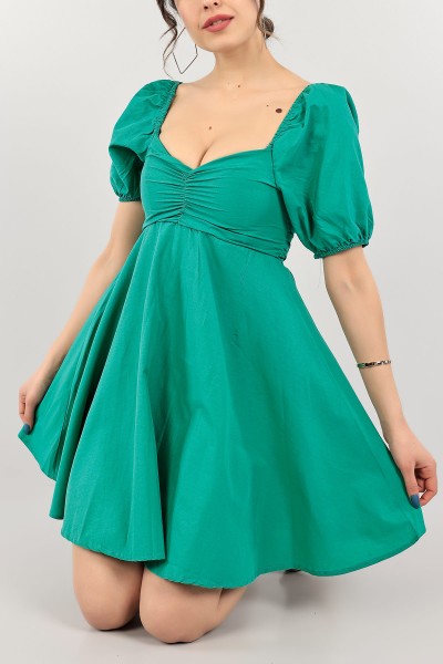 Yeşil Madonna Yaka Poplin Dokuma Elbise 110321