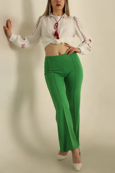 Yeşil Modal Kumaş Çimalı Bayan Pantolon 265925