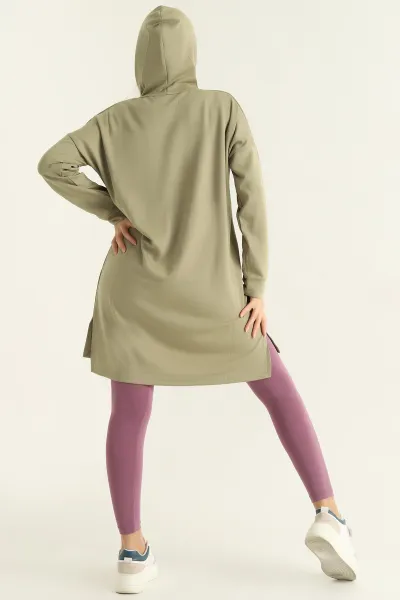 Yeşil Modal Kumaş Kapüşonlu Sweat Tunik -T 315378