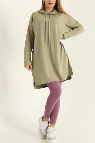 Yeşil Modal Kumaş Kapüşonlu Sweat Tunik -T 315378