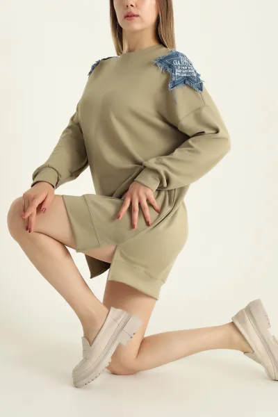 Yeşil Modal Kumaş Kot Detay Sweat Tunik 302645