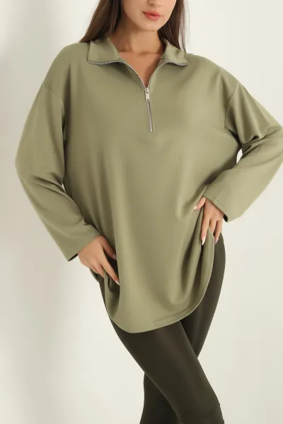 Yeşil Modal Yarım Fermuarlı Sweat Tunik 292503