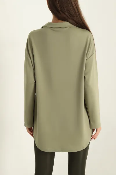 Yeşil Modal Yarım Fermuarlı Sweat Tunik 292503
