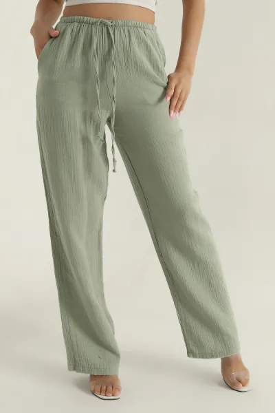Yeşil Müslin Keten Kadın Pantolon 377403