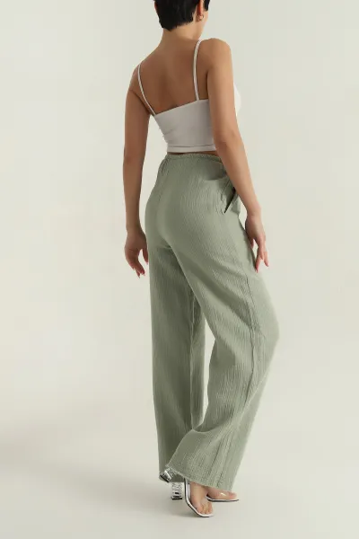Yeşil Müslin Keten Kadın Pantolon 377403