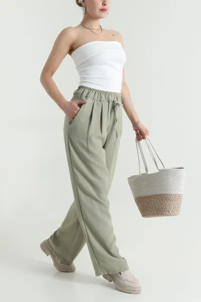 Yeşil Müslin Keten Kadın Pantolon 478049