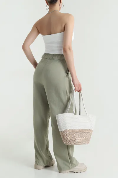 Yeşil Müslin Keten Kadın Pantolon 478049