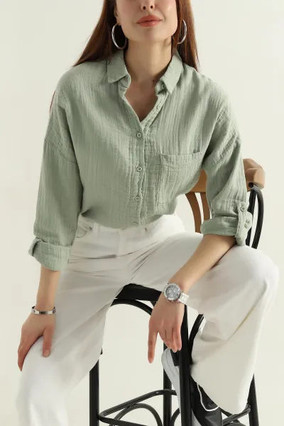 yesil-muslin-keten-tek-cep-kadin-gomlek-362662