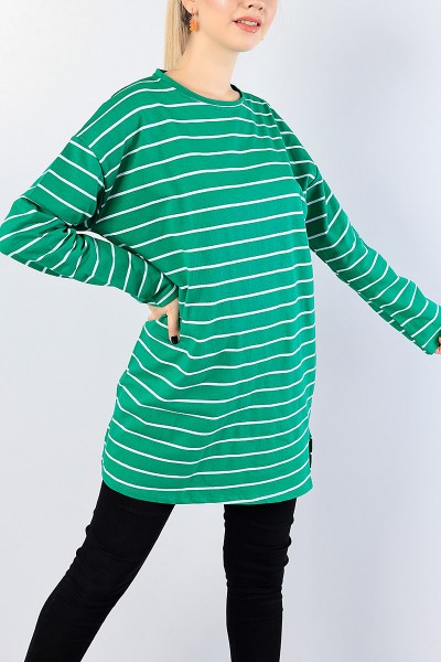 Yeşil Nakış İşlemeli Çizgili Tunik 76392