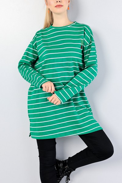 Yeşil Nakış İşlemeli Çizgili Tunik 76392