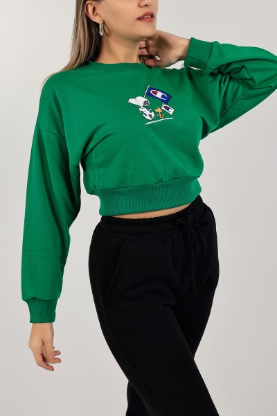 Yeşil Nakışlı Bayan Sweat 141320