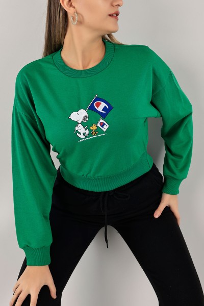Yeşil Nakışlı Bayan Sweat 141320