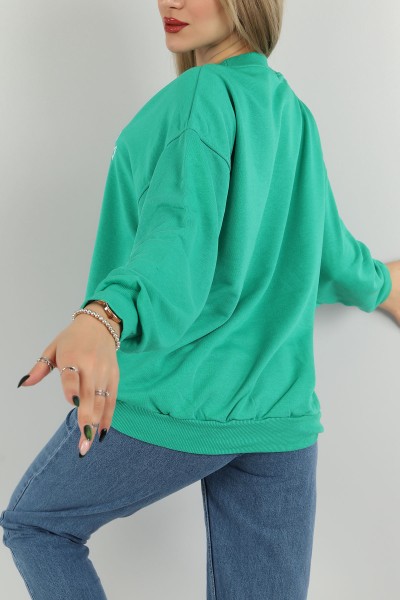 Yeşil Nakışlı Bayan Üç İp Sweat 148593