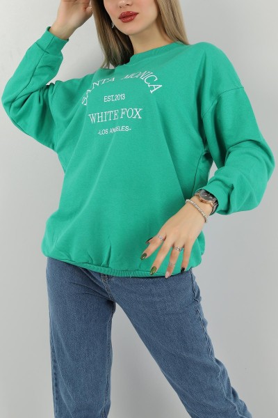 Yeşil Nakışlı Bayan Üç İp Sweat 148593