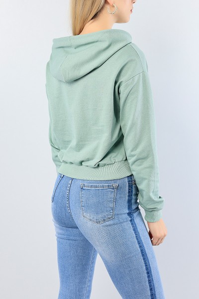 Yeşil Nakışlı Gofre Baskılı Bayan Sweat 76142