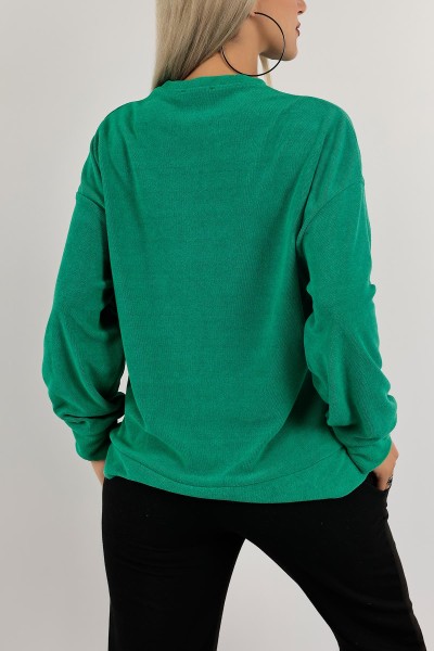 Yeşil Nakışlı Havlu Kumaş Sweat 132394