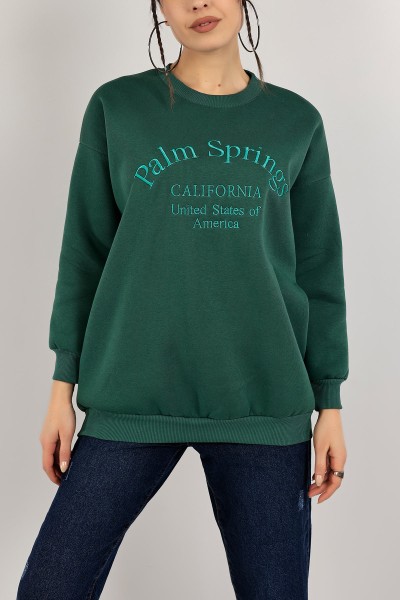 Yeşil Nakışlı İçi Şardonlu Bayan Sweat 142969
