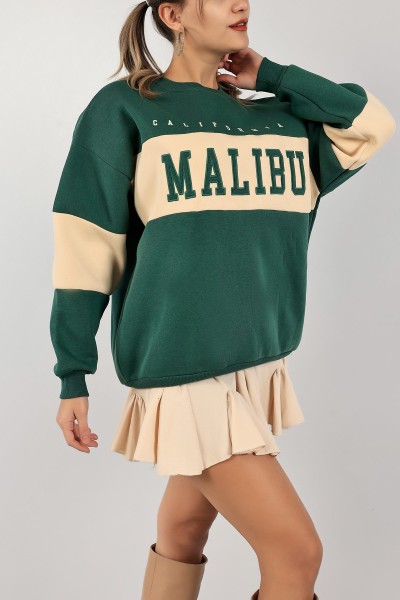 Yeşil Nakışlı İçi Şardonlu Bayan Sweat 142976