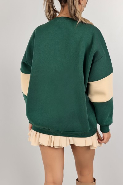 Yeşil Nakışlı İçi Şardonlu Bayan Sweat 142976